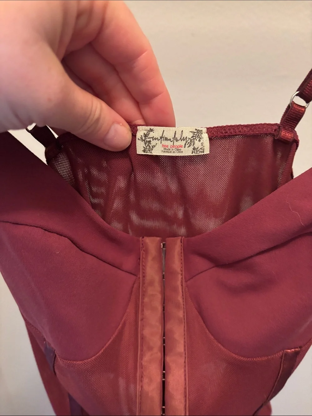Free People Wine Red Mesh-Accent Bodysuit